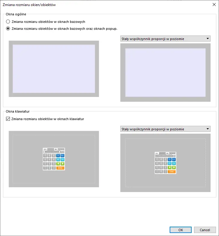 Zmiana rozmiaru okien-obiektów